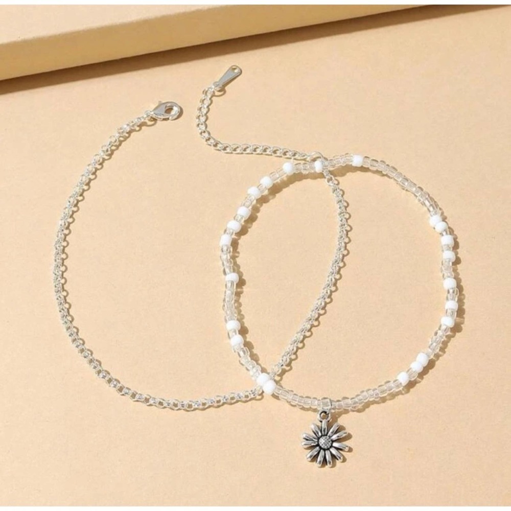 1 LEFT! 2 Piece Beaded Sunflower Ankle Bracelet Set - Picture 4 of 4